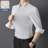Spring and Autumn's new mulberry silk shirt for men, long-sleeved, high-elasticity, wrinkle-free and light luxury business casual cross-border shirt details Picture